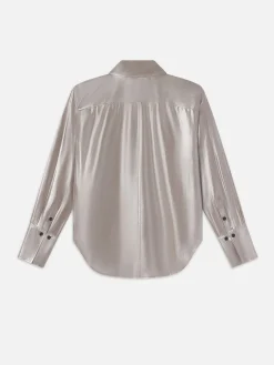 Women FRAME The Standard Shirt in Silver Lame