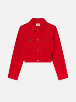 Women FRAME The Tailored Denim Jacket in Herrera Red
