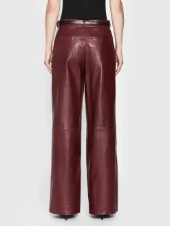Women FRAME The Wide Leather Trouser in Syrah Red