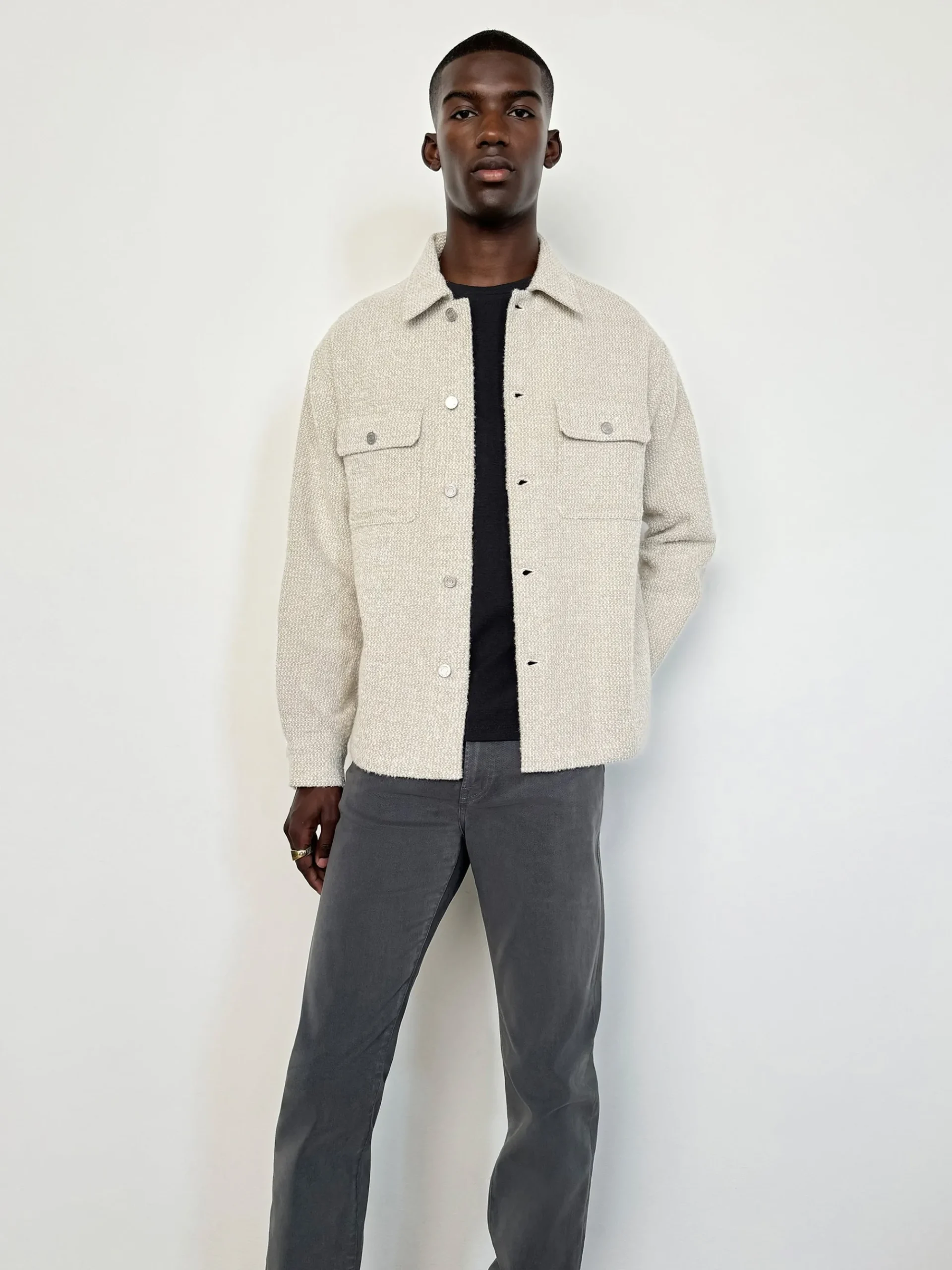FRAME Tweed Overshirt Jacket in Dove Tweed
