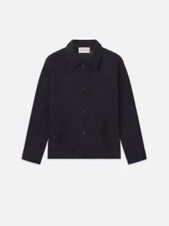 FRAME Unlined Suede Chore Coat in Dark Navy