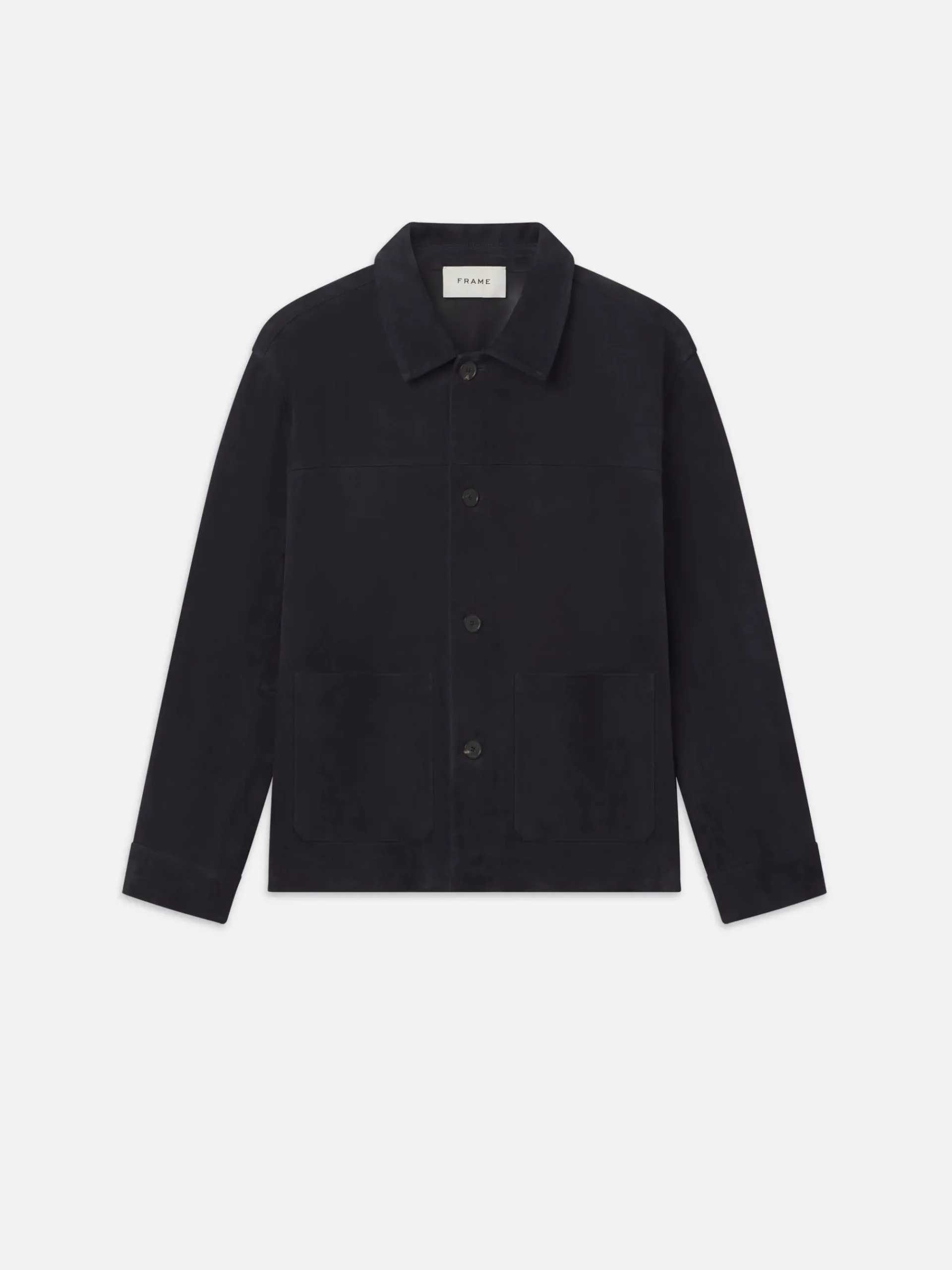 FRAME Unlined Suede Chore Coat in Dark Navy