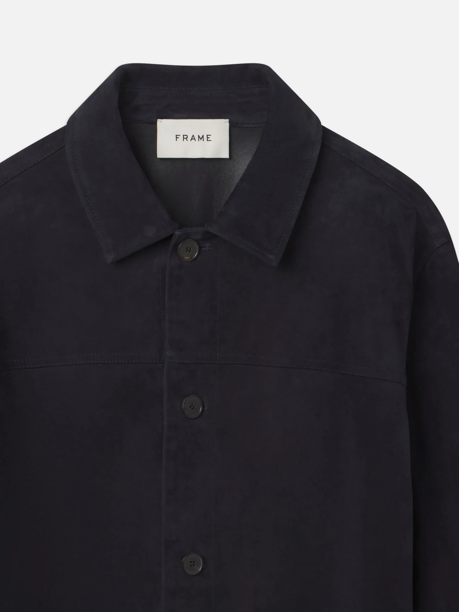 FRAME Unlined Suede Chore Coat in Dark Navy