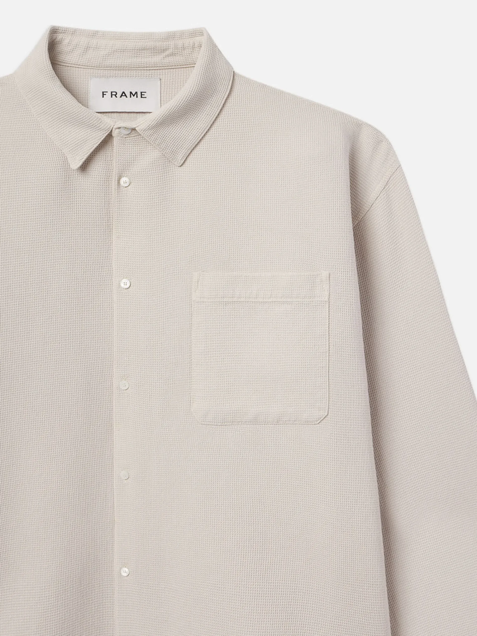 FRAME Waffle Textured Shirt in Off White