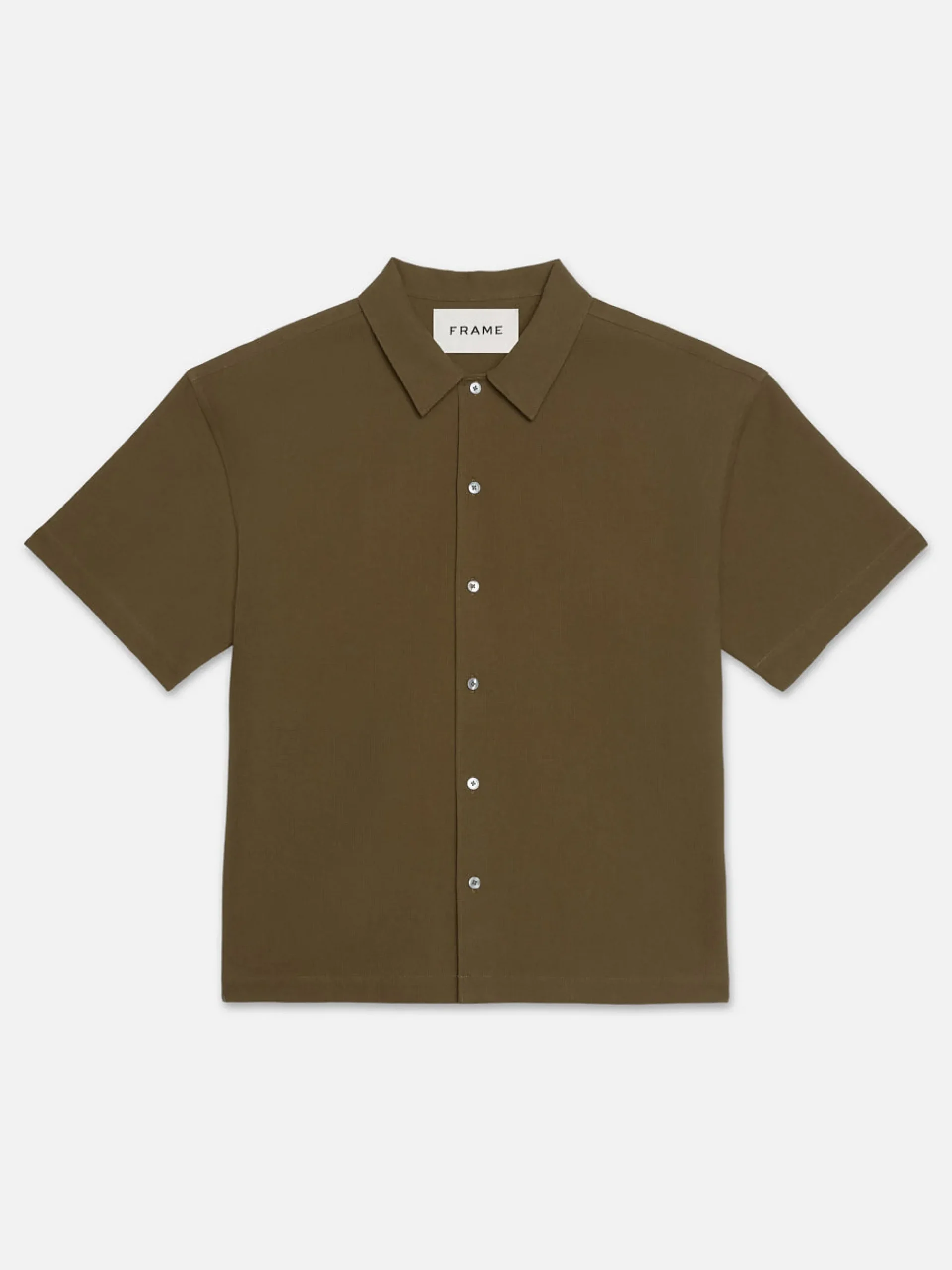 FRAME Waffle Textured Short Sleeve Shirt in Dark Beige