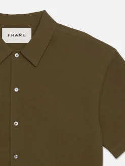 FRAME Waffle Textured Short Sleeve Shirt in Dark Beige