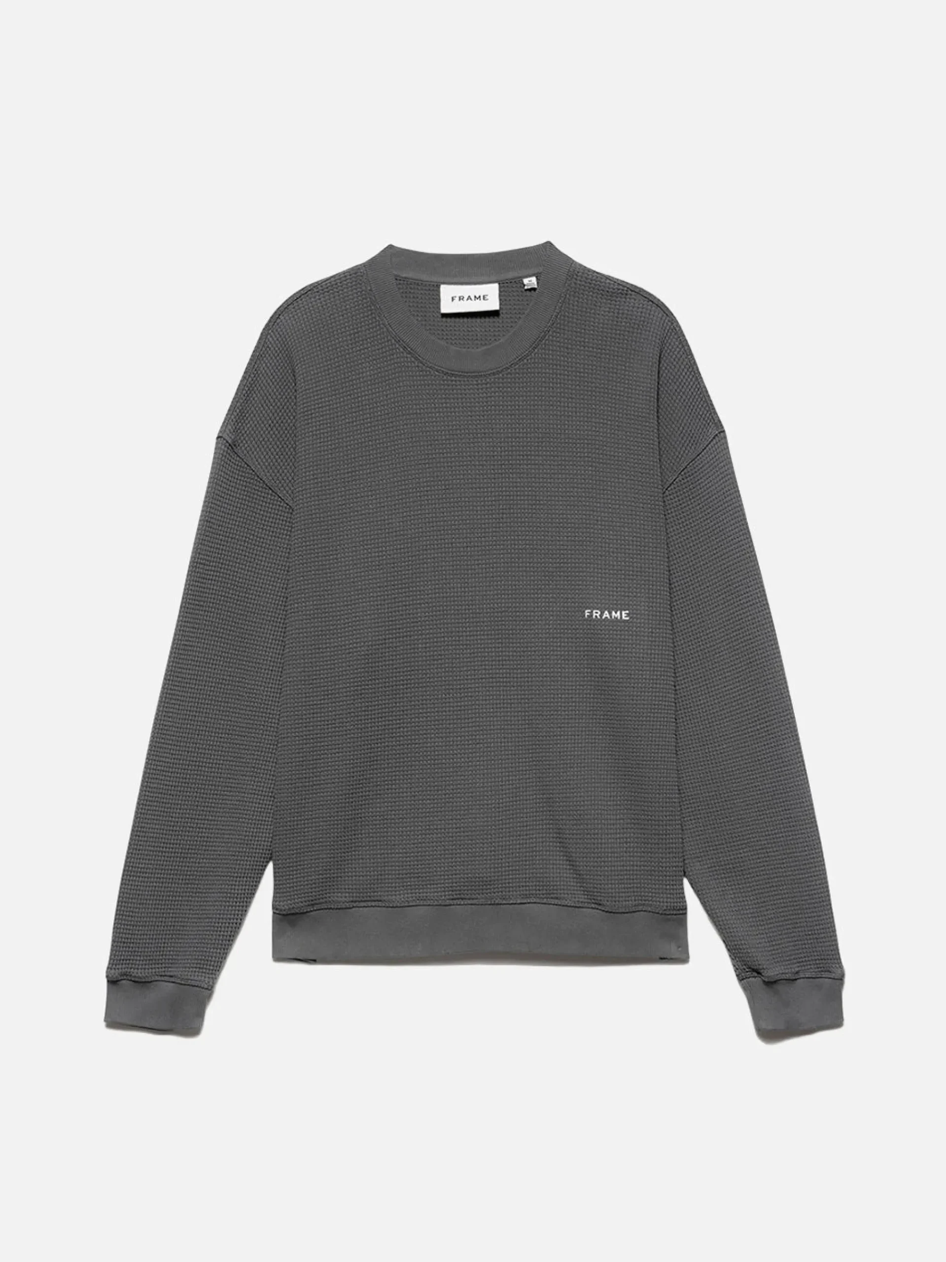 FRAME Waffle Textured Sweatshirt in Charcoal Grey