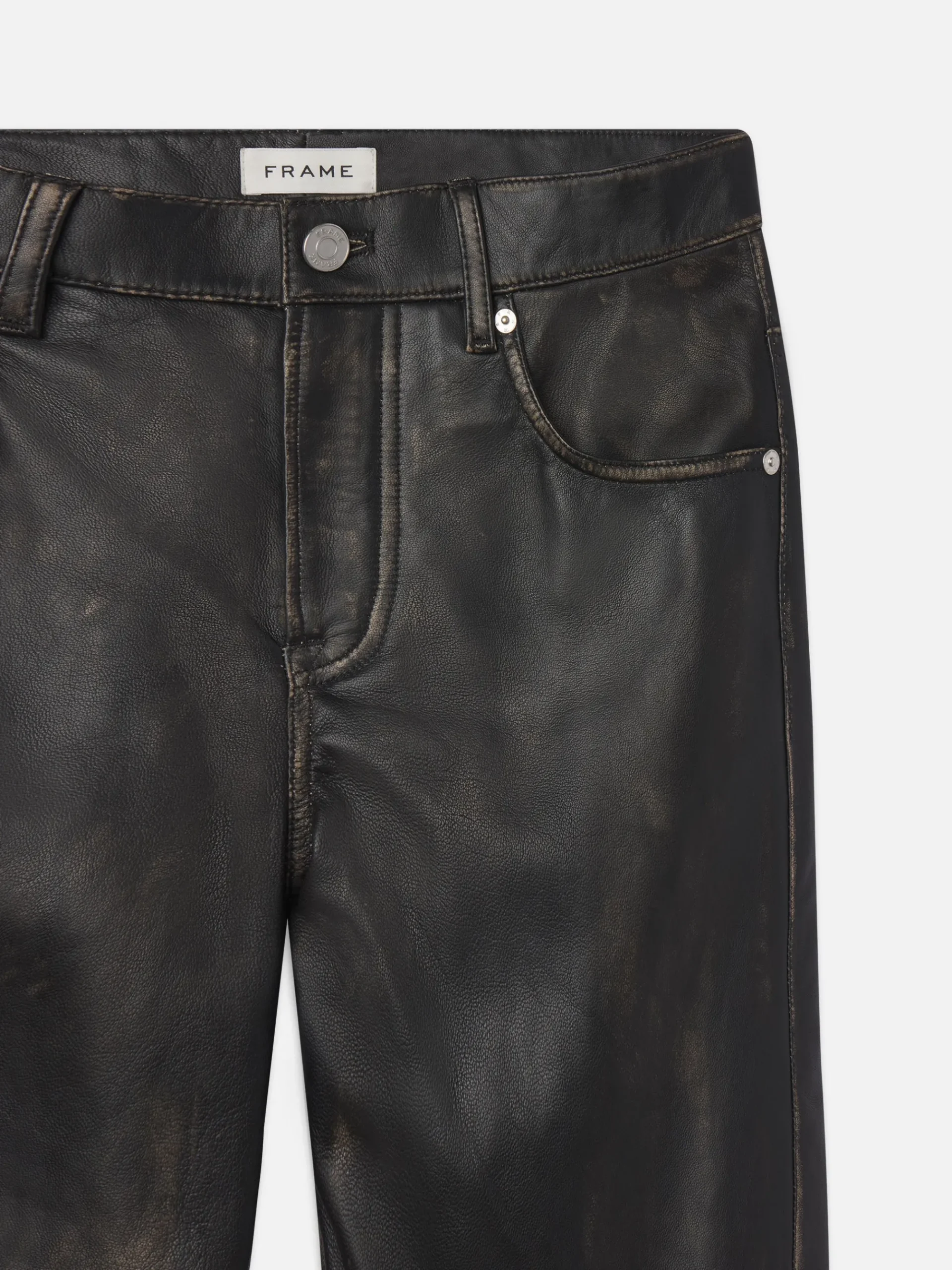 FRAME Washed Leather Pant Trousers in Black Washed