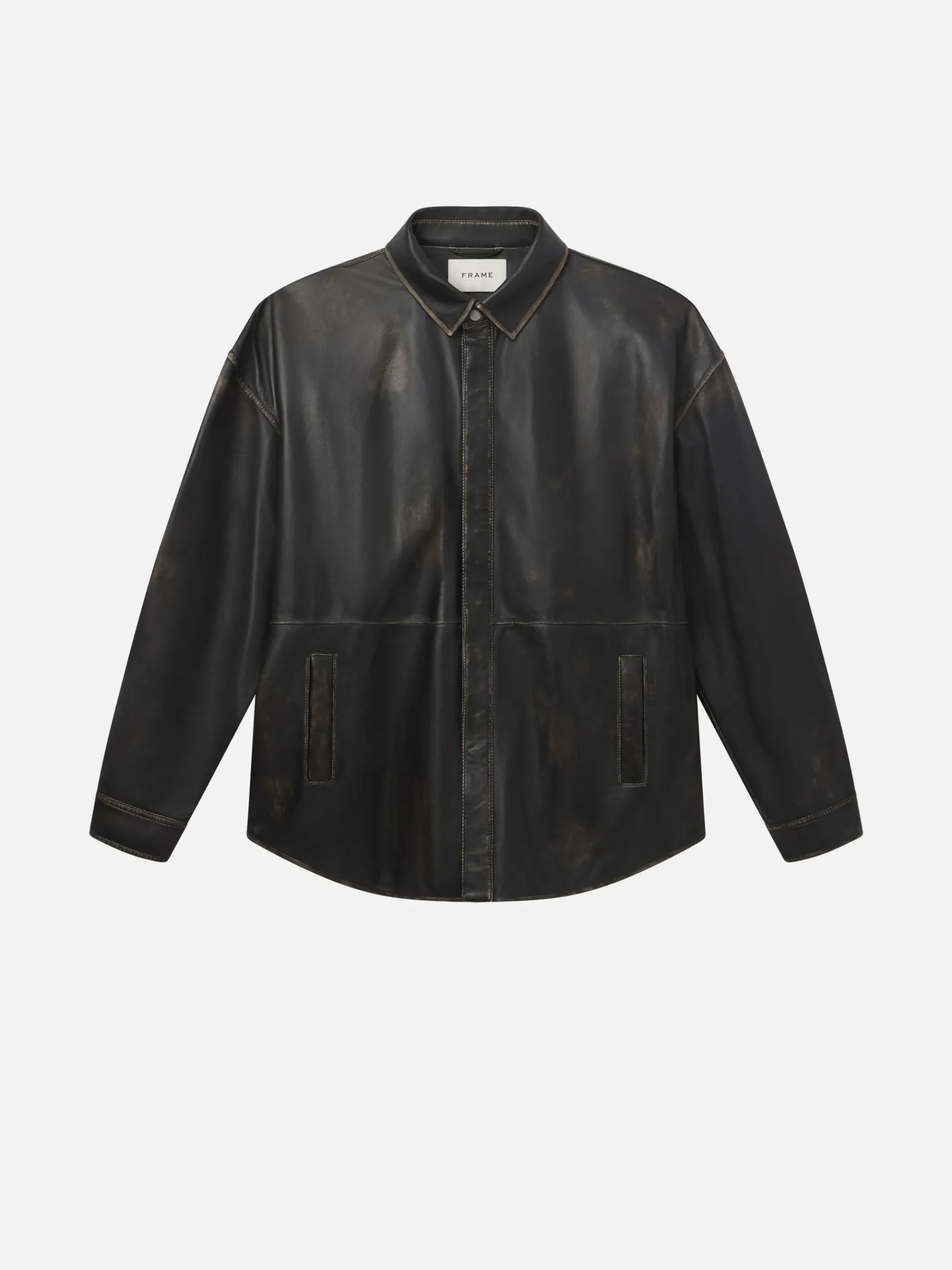 FRAME Washed Leather Shirt in Black Washed