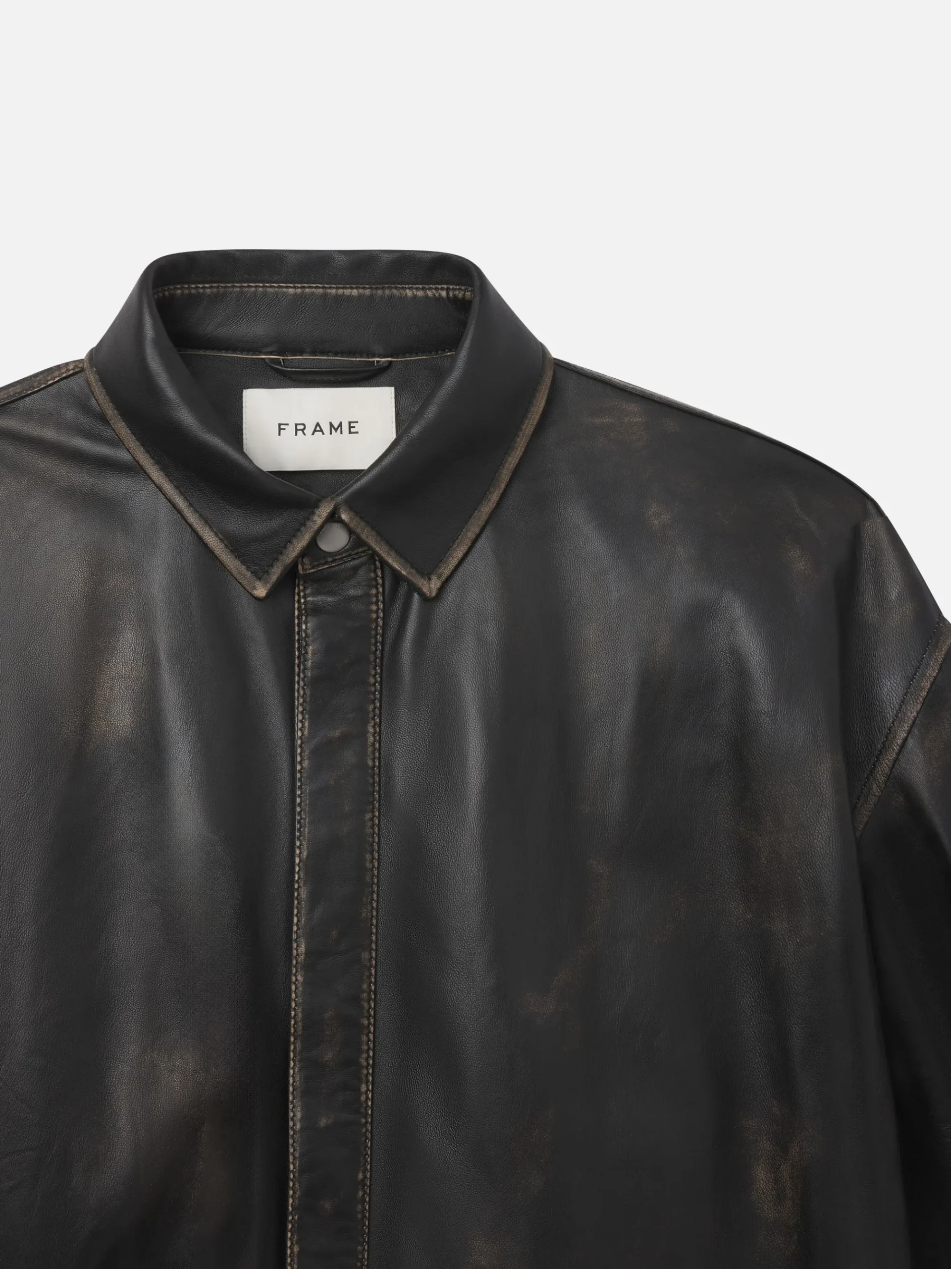 FRAME Washed Leather Shirt in Black Washed