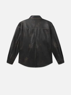 FRAME Washed Leather Shirt in Black Washed