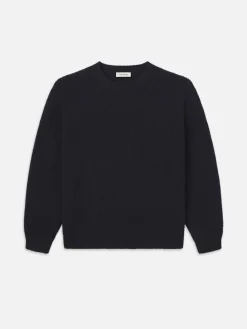 FRAME Wool Cashmere Textured Sweater in Dark Navy