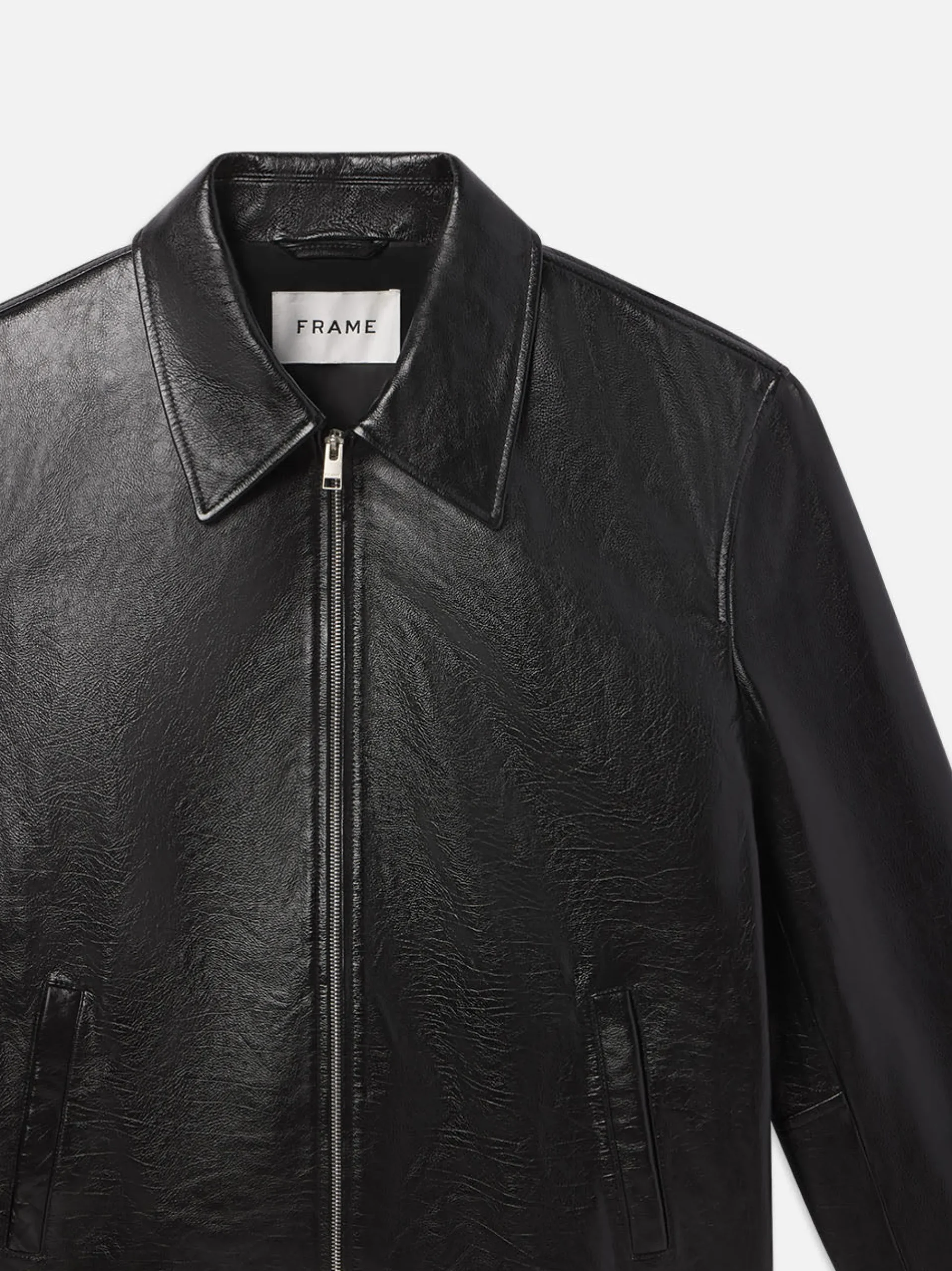 FRAME Zip Up Leather Jacket in